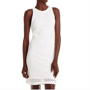 NWT AQUA Crochet Tank Dress White Sleeveless Pullover Crewneck Size Medium